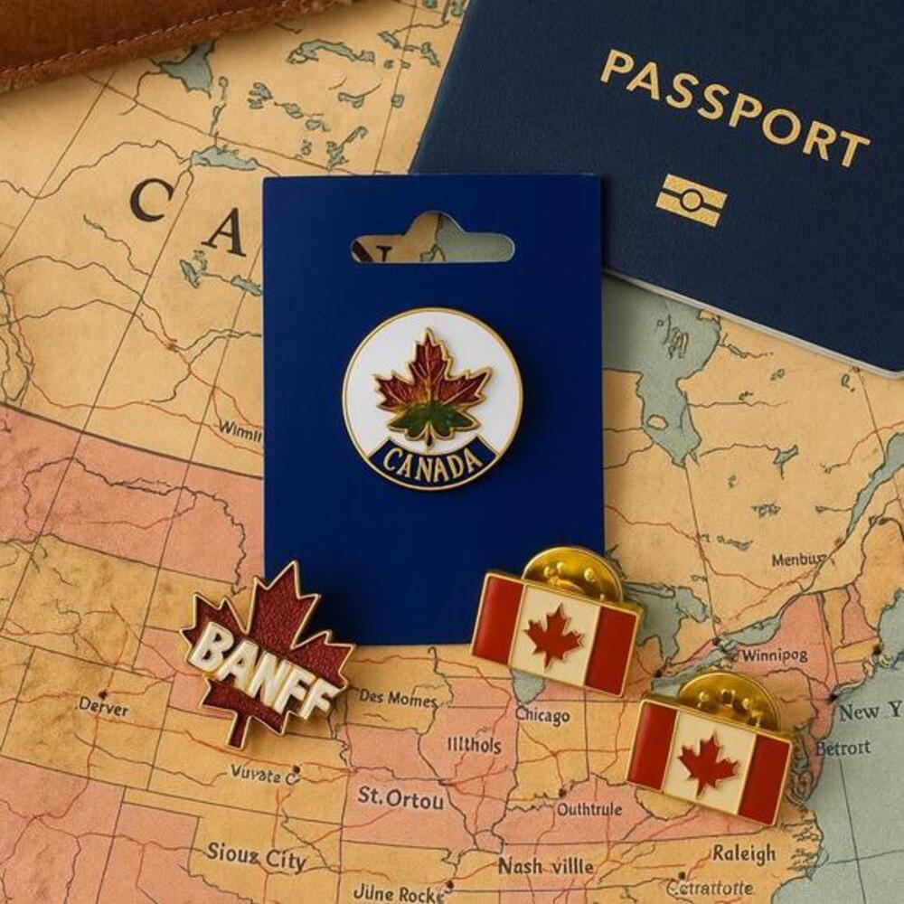 Vintage Canada Souvenir Pin Lot Maple Leaf Flag Banff Enamel Lapel Pins 4 Pc